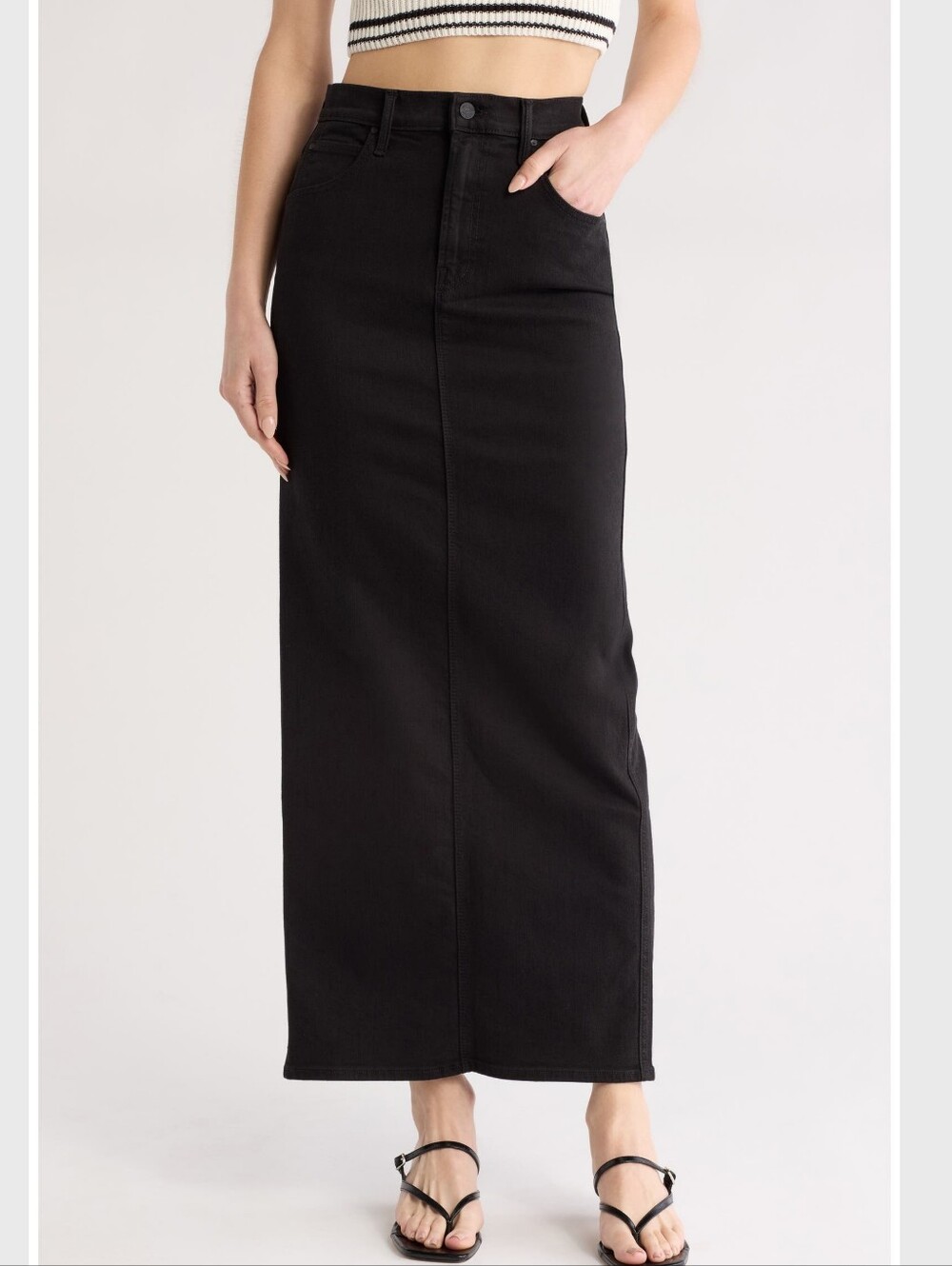 Mother The Flagpole Denim Maxi Skirt In Pitch Black